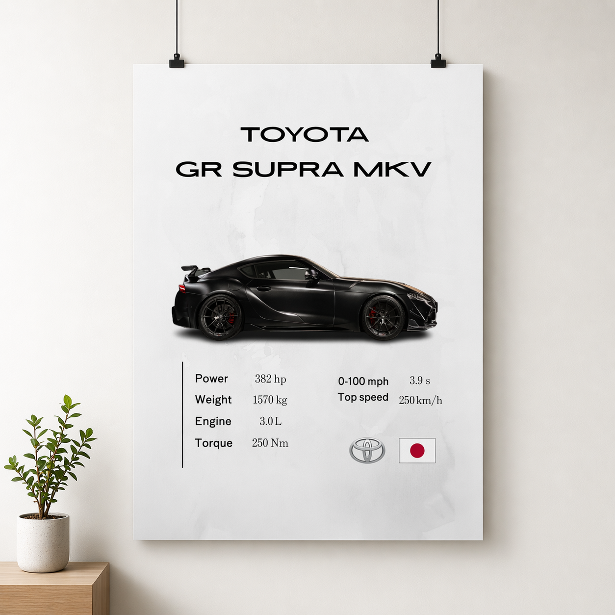 Toyota GR Supra MKV Poster – Black Sports Car