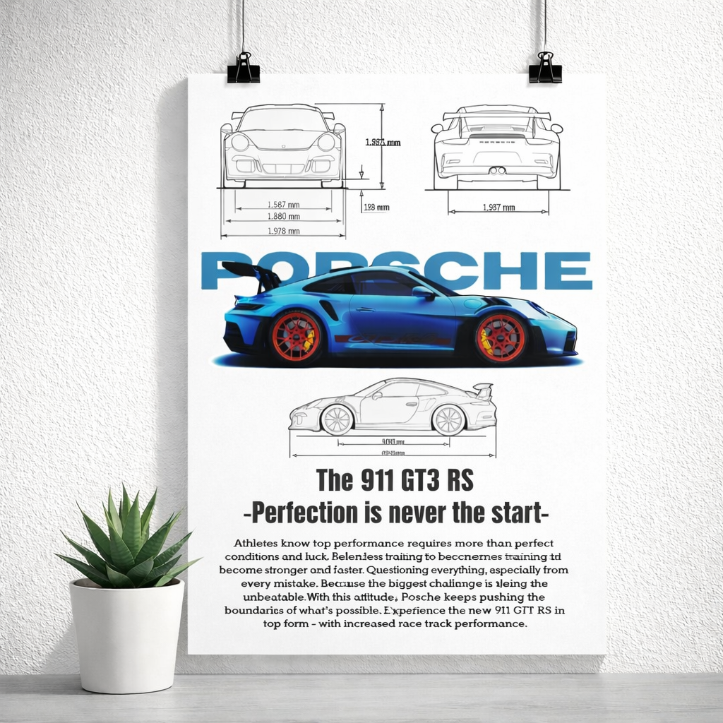 Porsche 911 GT3 RS Blueprint Performance Poster