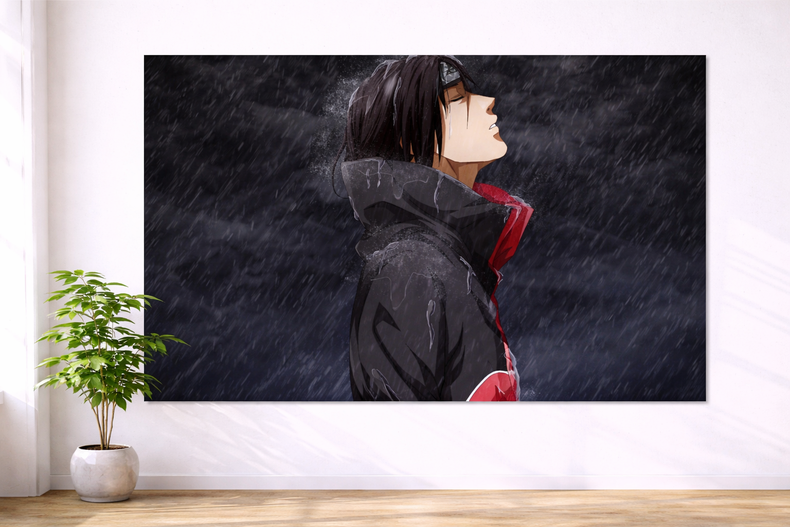 Itachi Uchiha Rain Scene Poster