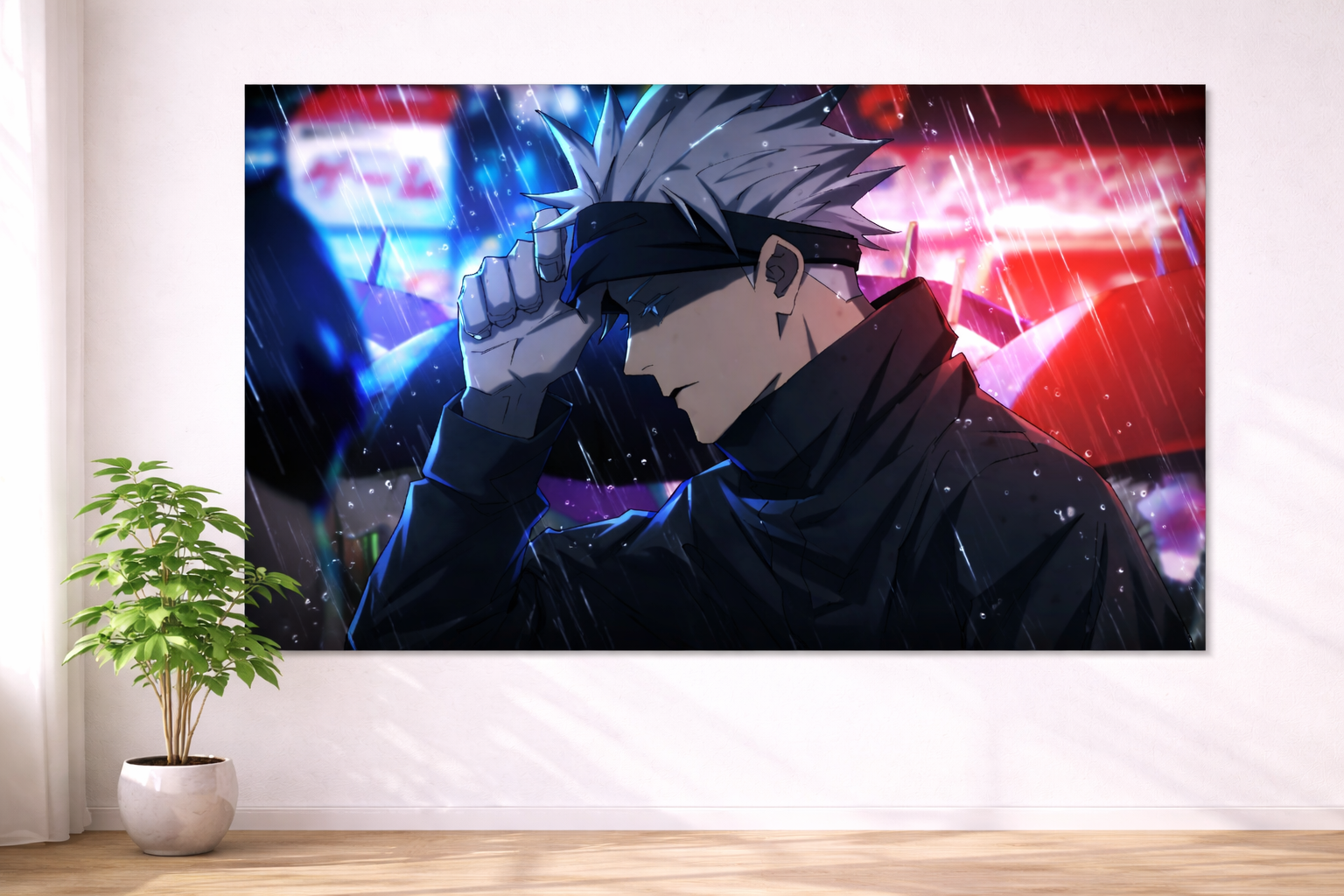 Satoru Gojo Neon Rain Poster – Jujutsu Kaisen Anime