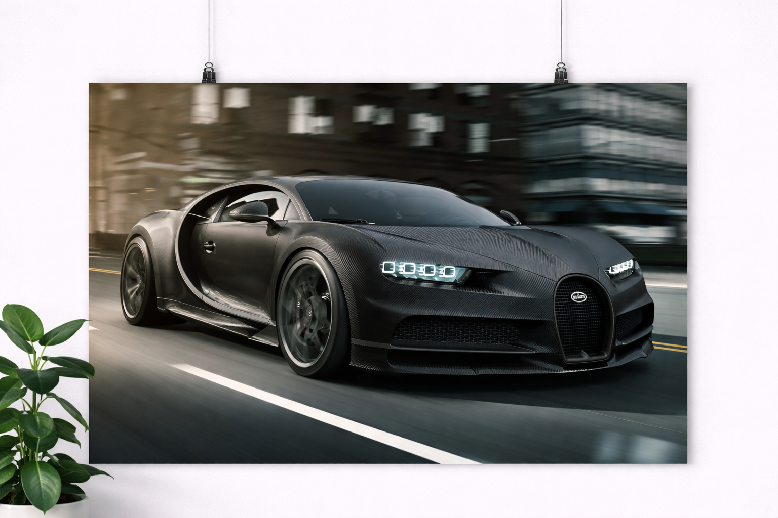 Bugatti Chiron Motion Poster – Matte Black Hypercar
