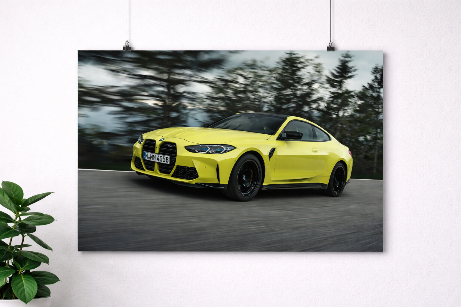 BMW M4 Yellow Sports Car Poster – High Speed Automotive