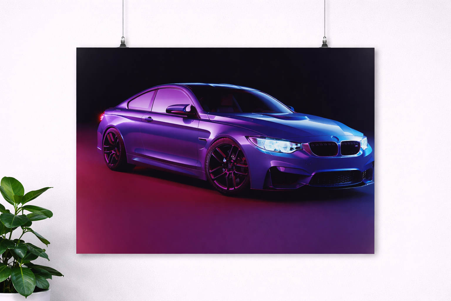 BMW M4 Neon Style Poster – Purple Aesthetic Sports Car