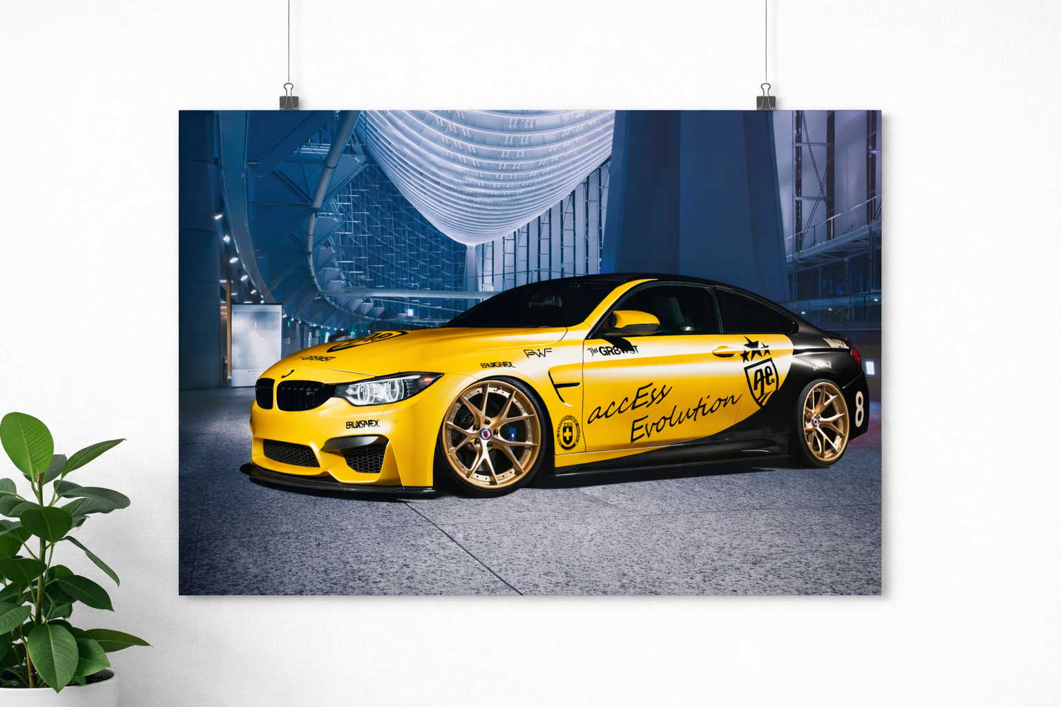 BMW M4 Yellow Custom Poster – Modified Sports Car