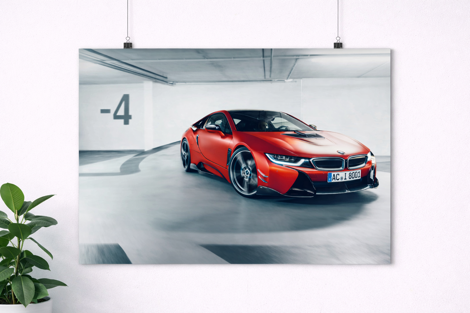 BMW i8 Red Sports Car Poster – Hybrid Supercar