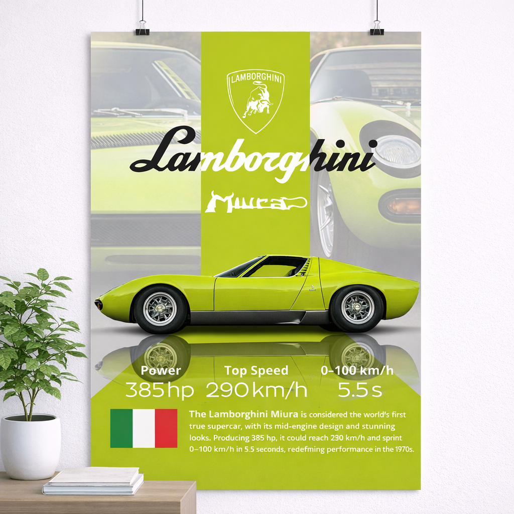 Lamborghini Miura Velocity Style Poster – Iconic Supercar Edition