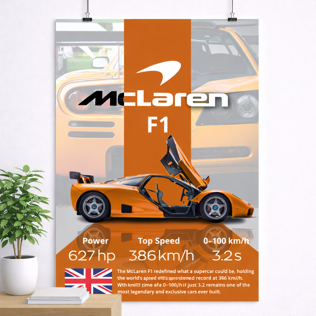 McLaren F1 Velocity Style Poster – Legendary Supercar Edition