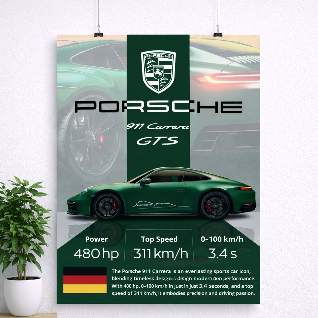 Porsche 911 Carrera GTS Velocity Style Poster