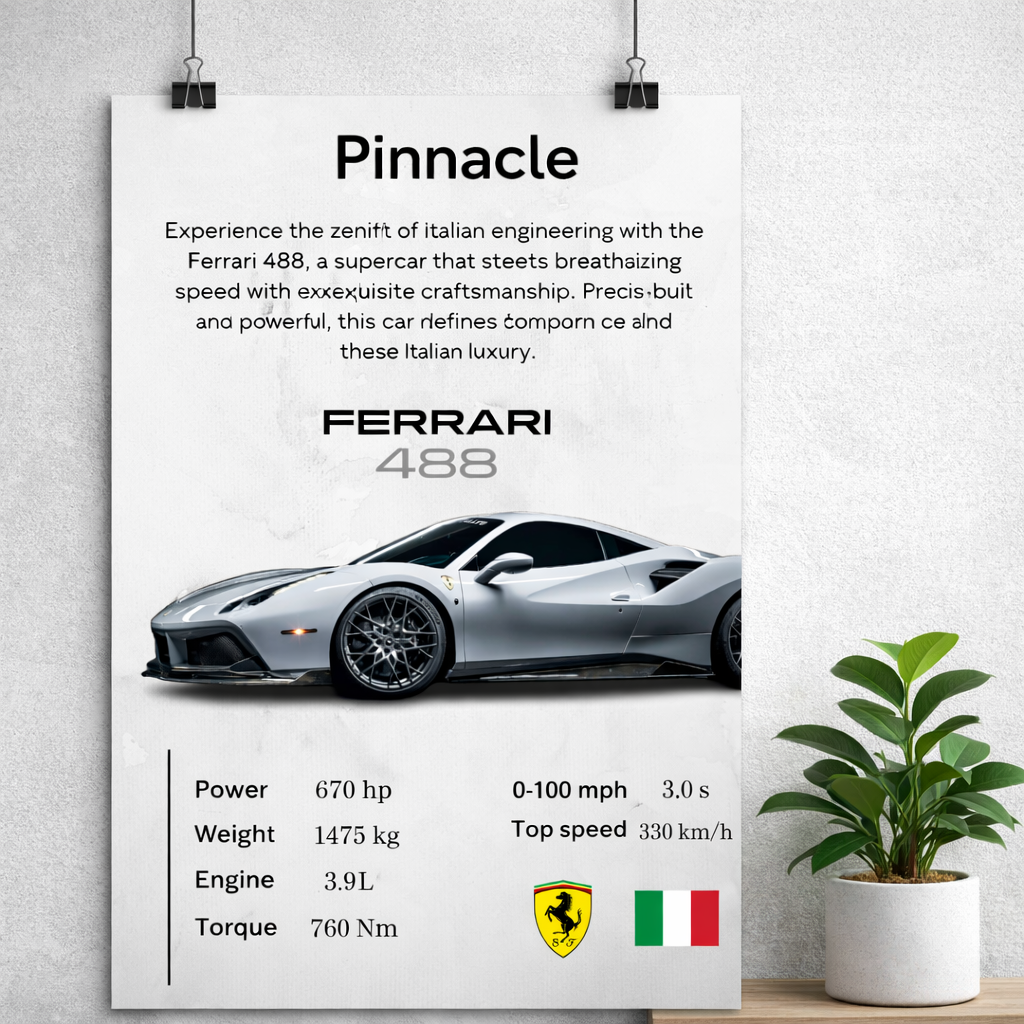Ferrari 488 Poster – 670HP Turbocharged Supercar