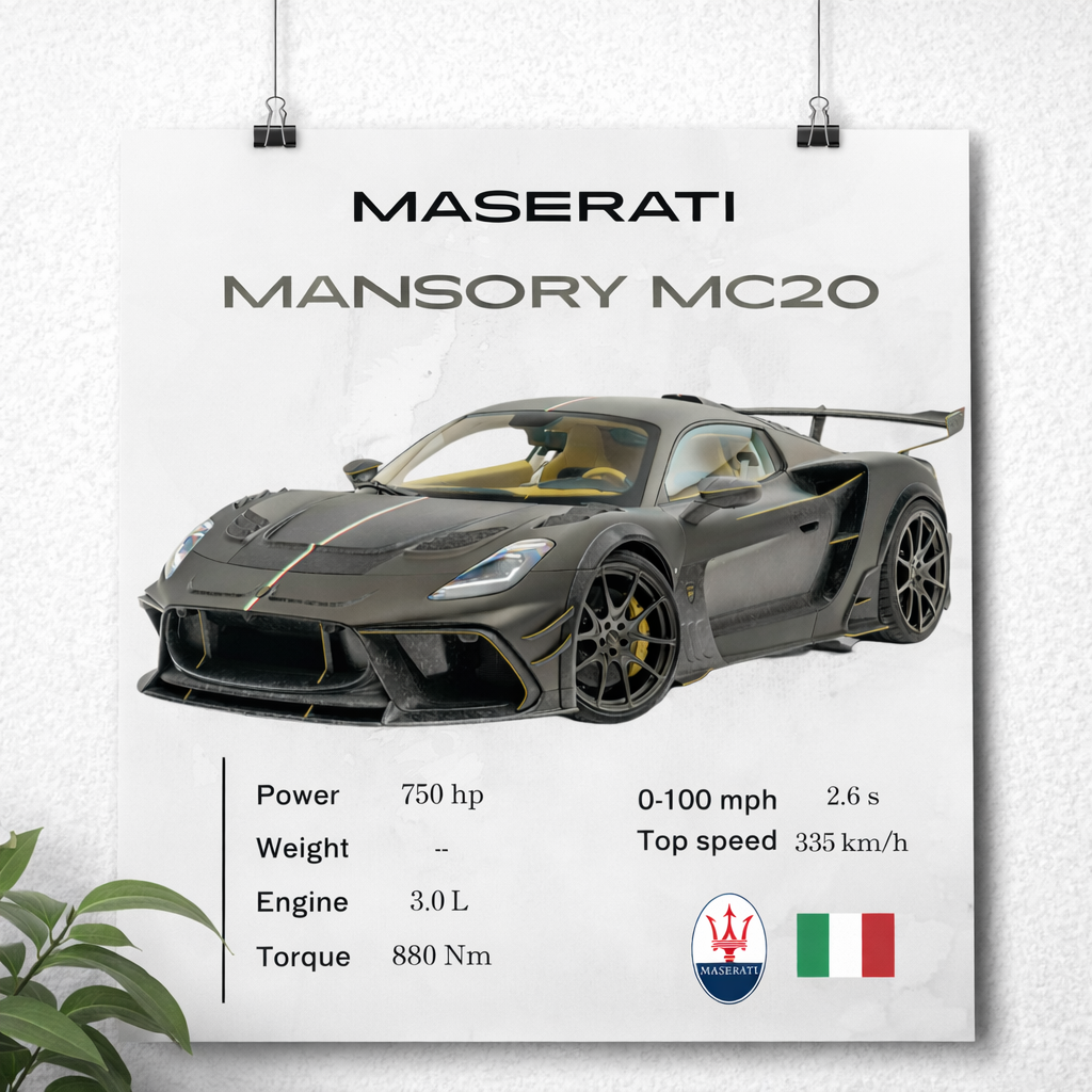Maserati Mansory MC20 Poster – Black Modified Supercar