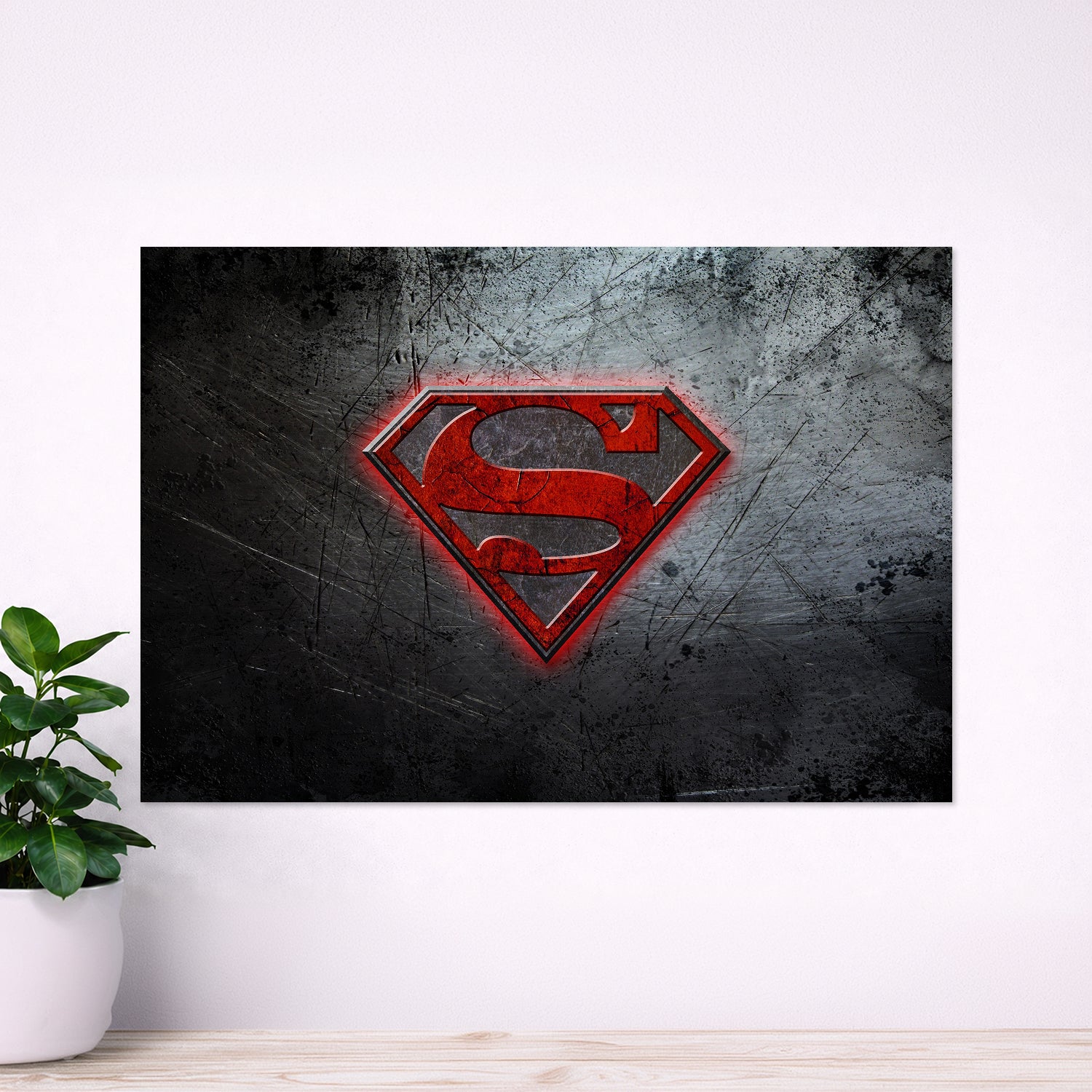 Dark Superman Emblem – Metallic Red Glow Hero